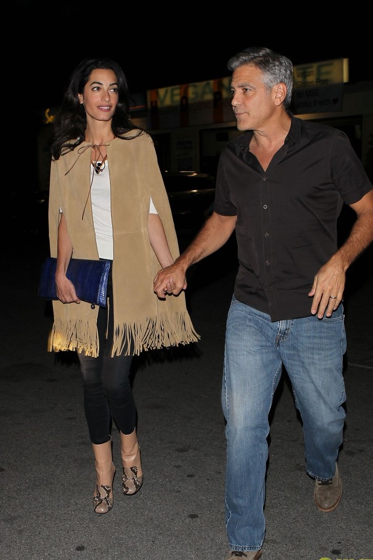 Amal Clooney in a Yves Saint Laurent cape \u2013 Romantic dinner at ...